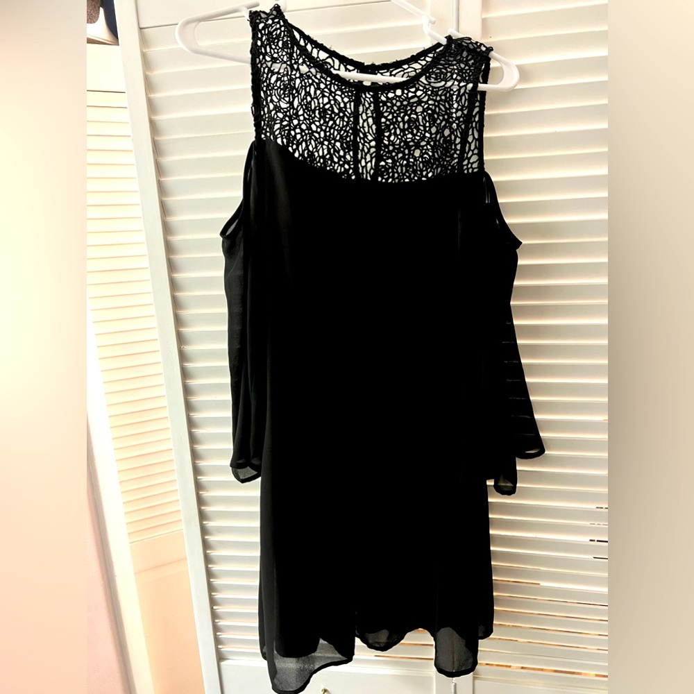 Black midi dress with lace detail on top